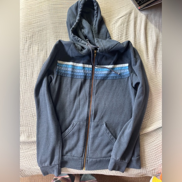 Aviator Nations Men's Dark Gray and Blue Striped Hooded Jacket - Picture 1 of 4